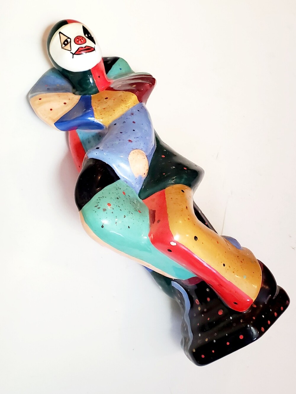 Colorful Handpainted 12" Ceramic Clown Statue